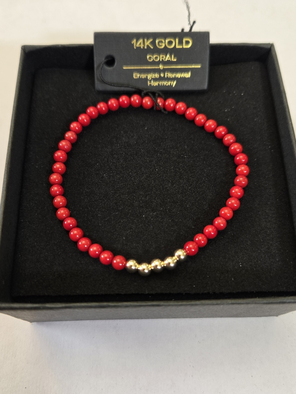 14kt Solid Yellow Gold Genuine Red Coral Beaded Bracelet
